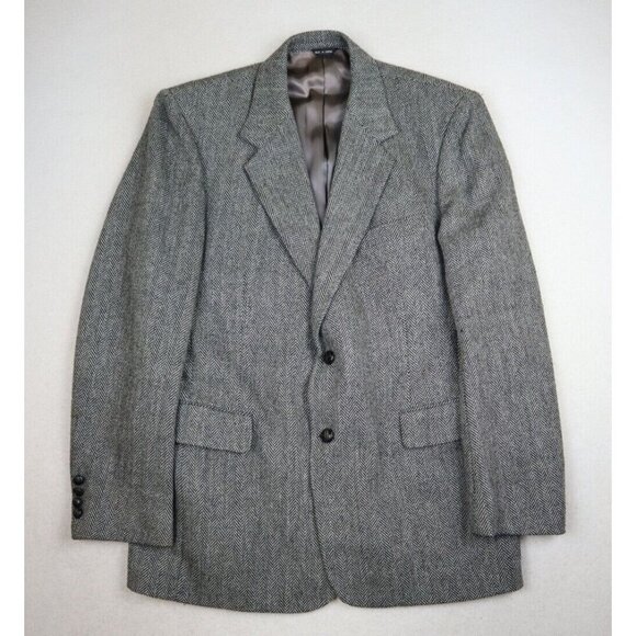 OAKTON - VINTAGE MEN'S GRAY HERRINGBONE BLAZER JACKET SPORT COAT - SIZE 42R - Picture 2 of 13